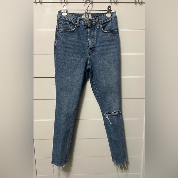 Free People Stella High Waisted Raw Hem Skinny Denim Jeans Size 29 Button Fly - Picture 1 of 8